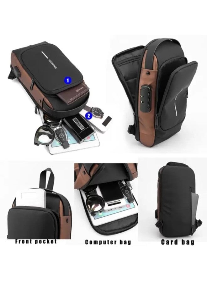 Alison Sling Bag for Men Stylish Crossbody Backpack for Men & Women, Anti-Theft Chest Bag with USB Charging Port, Messenger Bags, Casual Shoulder Bag (17 x 9 x 32 Cm) (Brown) - Image 2